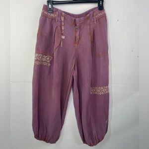 Anthropologie Boho Embroidered Parachute Pants size XS purple distressed
